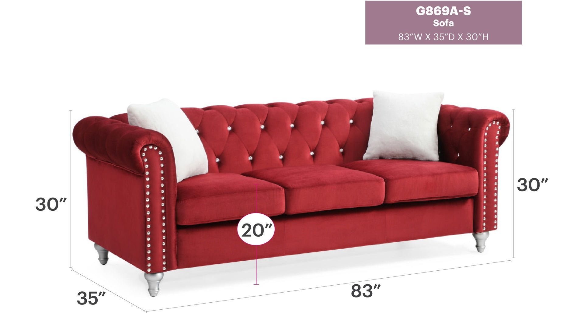 Raisa G869A-S Sofa , BURGUNDY