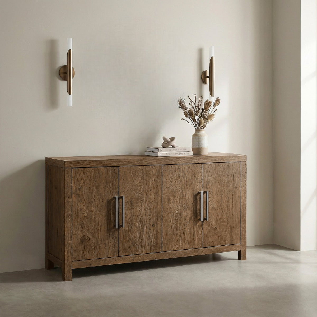 Rustic Modern Design Storage Cabinet Server 1pc Brown Finish Sideboard Adjustable Shelf Sturdy Frame Modern Farmhouse Wooden Furniture