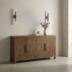 Rustic Modern Design Storage Cabinet Server 1pc Brown Finish Sideboard Adjustable Shelf Sturdy Frame Modern Farmhouse Wooden Furniture