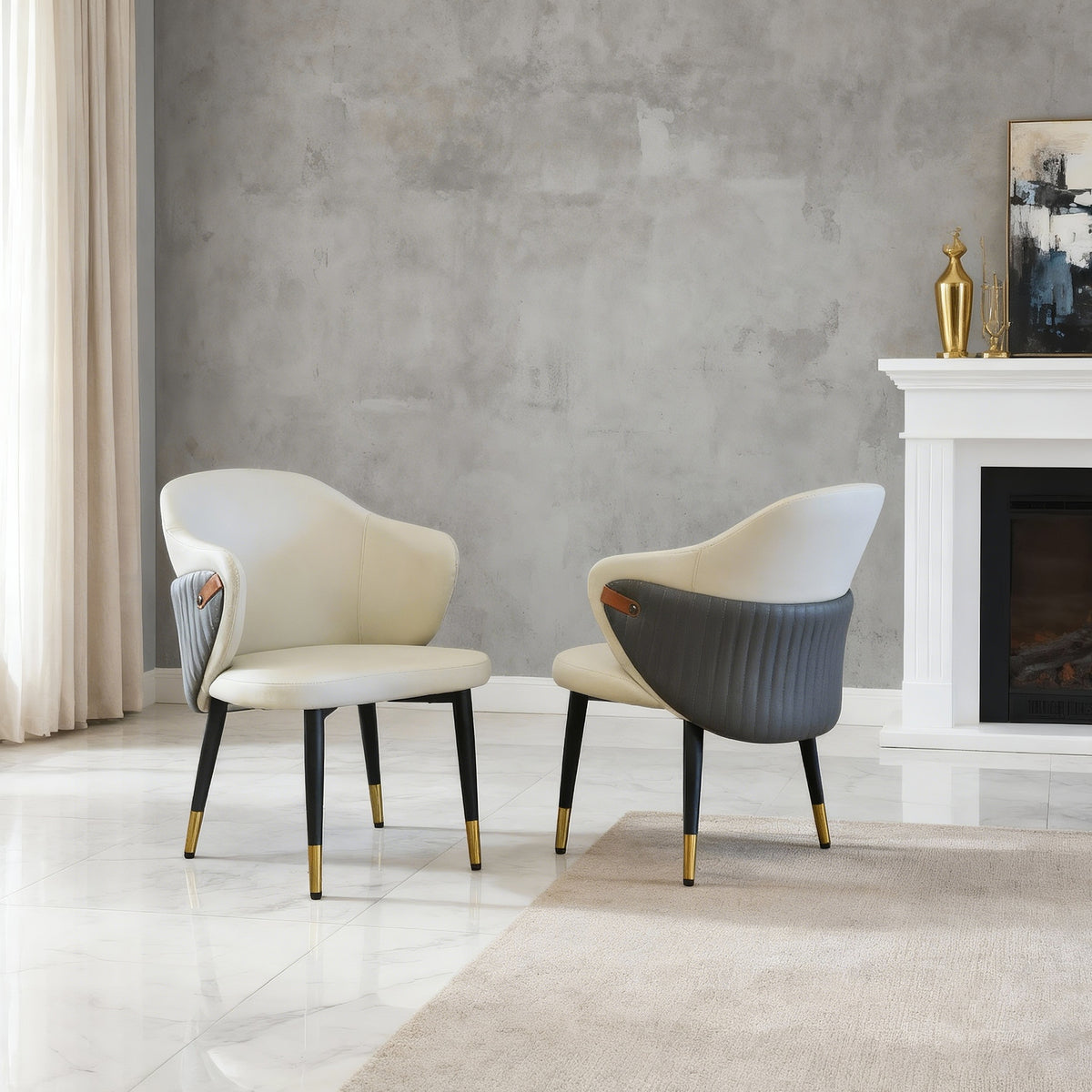 Modern PU Leather Dining Chairs, Ergonomic with Carbon Steel Legs for Restaurant, Home Office, Living Room(Set of 2, Beige)