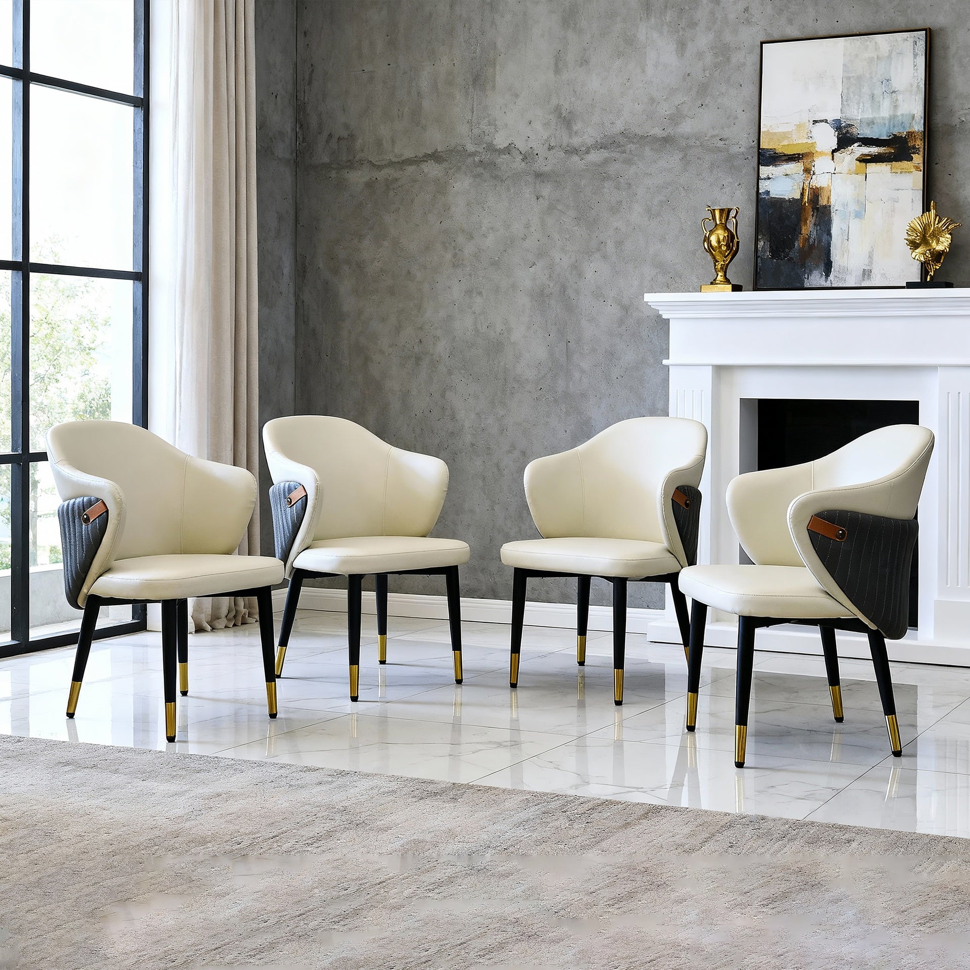 Modern PU Leather Dining Chairs, Ergonomic with Carbon Steel Legs for Restaurant, Home Office, Living Room(Set of 2, Beige)
