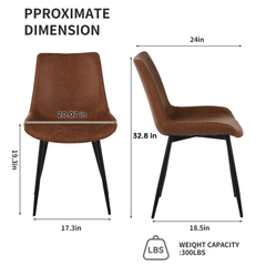 Modern Dining Chairs Set of 4, Upholstered Faux Leather Cushion Seat and Sturdy Metal Legs (4 Brown Chairs)