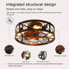 Caged Ceiling Fans with Lights Black, 20 inch Flush Mount Ceiling Fan Light, Farmhouse Small Ceiling Fan with Light Fixture, Reversible Fan for Bedroom (Including E26 bulbs)