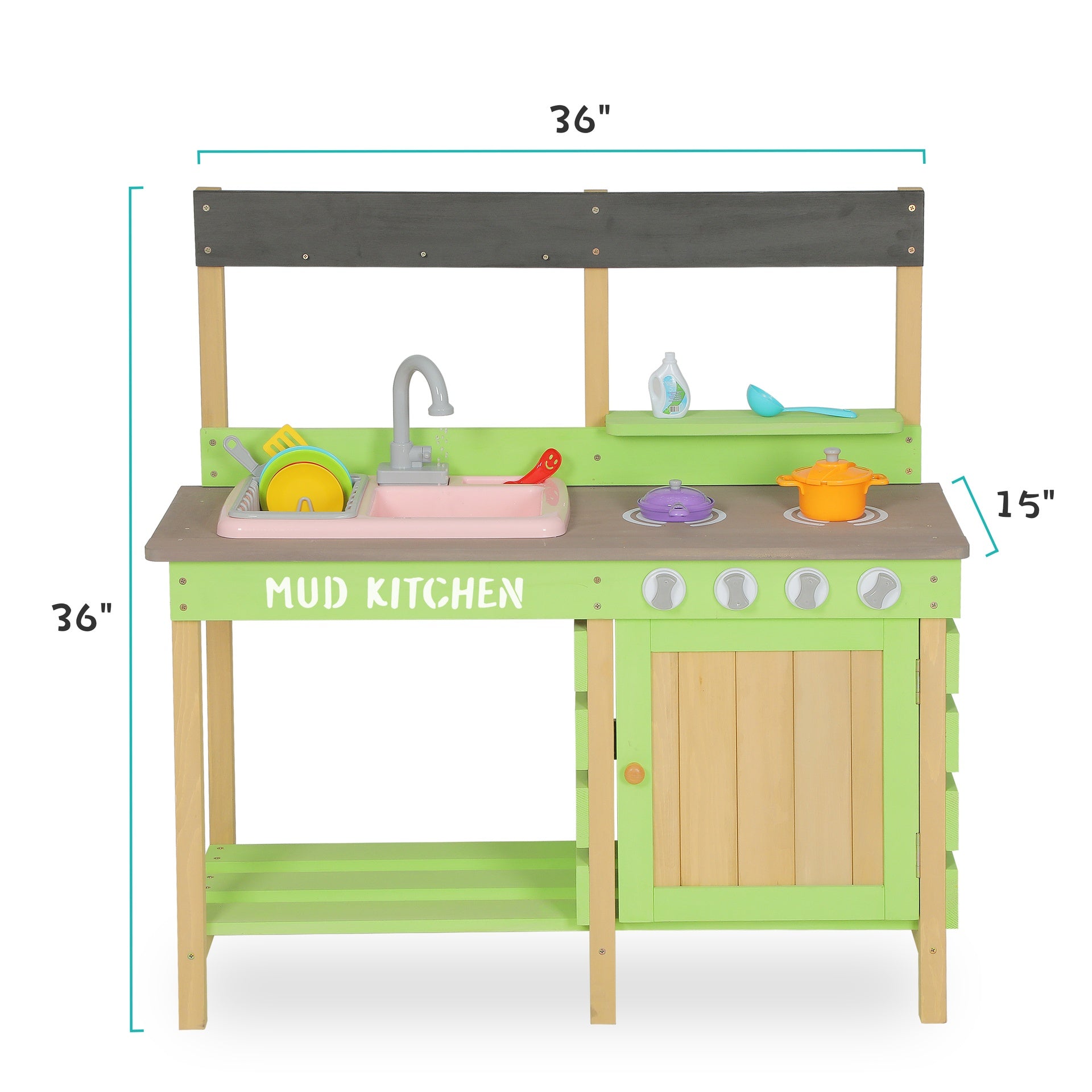 Kids Play Kitchen, Wood Mud Kitchen with Water Play Set & Cooking Toys for Outdoor, Gift for 3~8