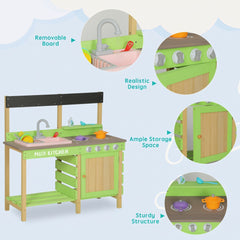 Kids Play Kitchen, Wood Mud Kitchen with Water Play Set & Cooking Toys for Outdoor, Gift for 3~8