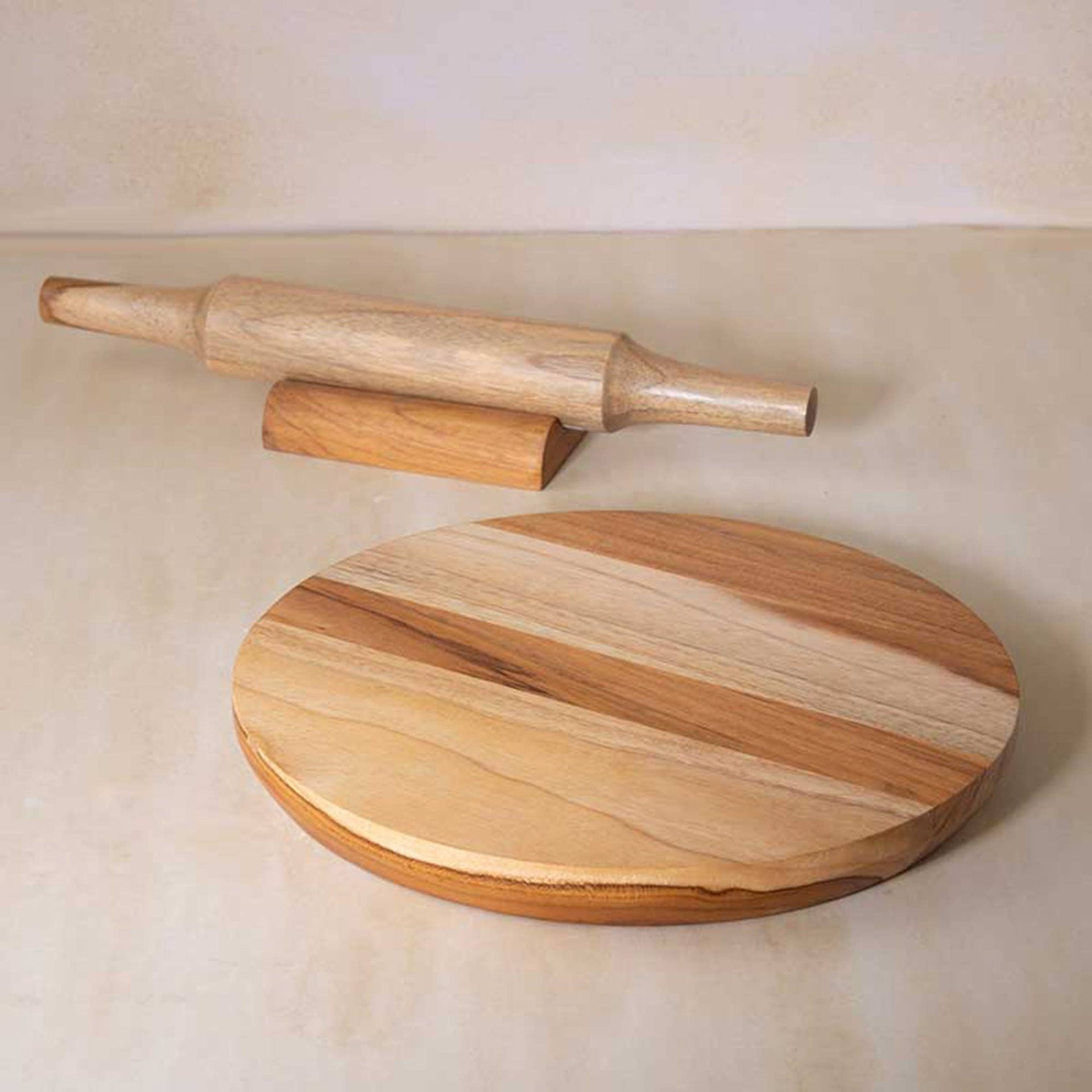 Teak Wood Chakla Belan with Stand Set