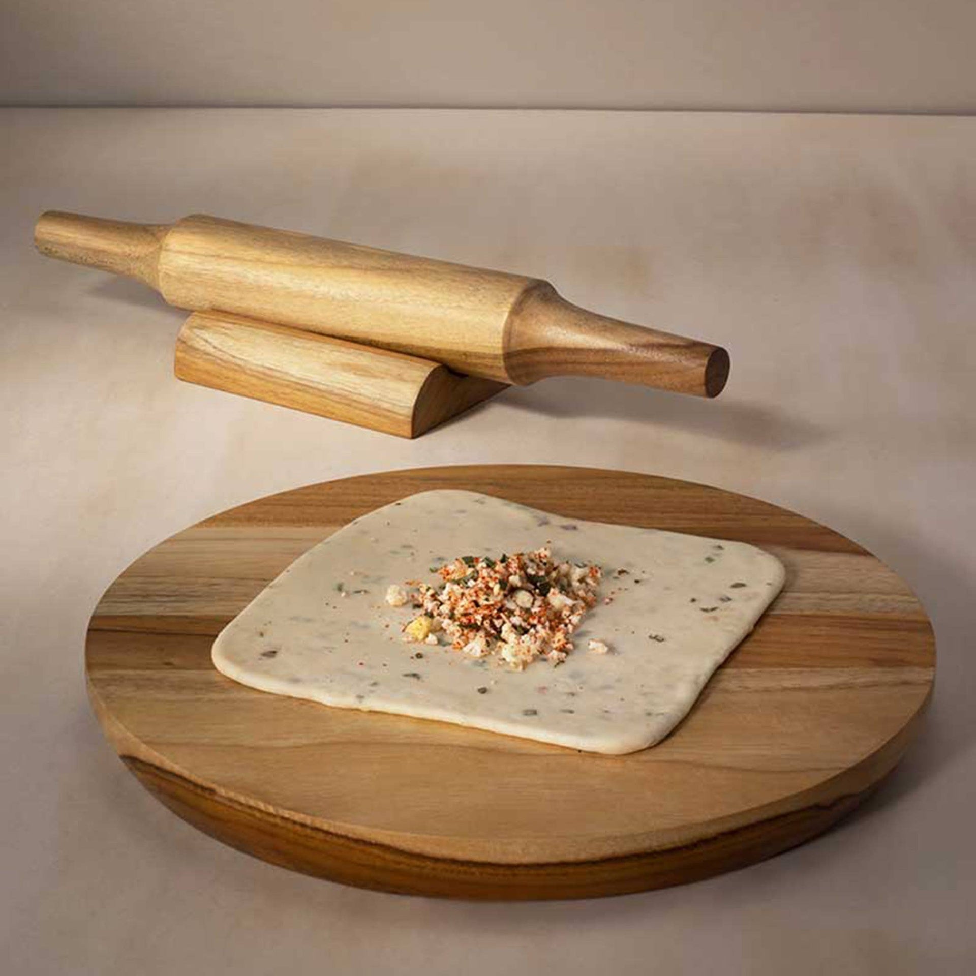 Teak Wood Chakla Belan with Stand Set
