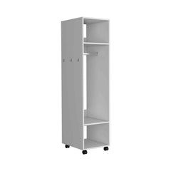 Cluster 63" Tall  Wardrove with Mirror, Three Shelves, Casters and Hanging Rod, Armoire, Bedroom Clothes Storage, Cabinet Organizer White