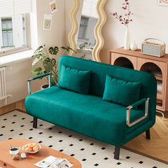 velvet Antique Green 55″ Convertible Chair Bed, Tri-Fold Sofa Bed with Adjustable Backrest & Pillow, Leisure Chaise Lounge Couch with Sturdy Steel Frame for Home & Office, Comfortable Sleeper Chair