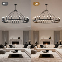 59.1INCH 36-Light Extra Large Wagon Wheel Chandelier, Black Farmhouse Round Wheel Chandelier Light Fixtures Wagon Wheel Chandeliers For Porch High Ceilings Dining Room Living Room,Kitchen, Bedroom-E12