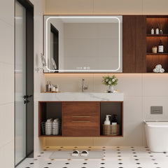 39.4 '' Floating Bathroom Vanity with Ceramic sink,Wall Mounted Vanity 2 Soft Close Drawer and white slate top