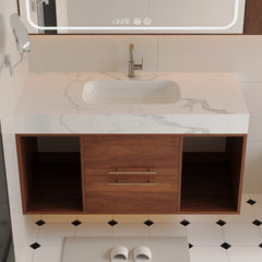 39.4 '' Floating Bathroom Vanity with Ceramic sink,Wall Mounted Vanity 2 Soft Close Drawer and white slate top