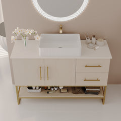 47.2" Modern Bathroom Vanity with Ceramic Vessel Sink, Gold Accent Free Standing Cabinet