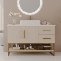 47.2" Modern Bathroom Vanity with Ceramic Vessel Sink, Gold Accent Free Standing Cabinet