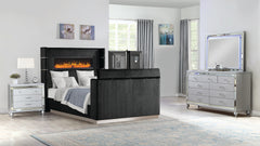 Lavish Modern Style 4 Pc Queen Bedroom Set Made with Fireplace in Headboard & TV stand in Footboard with Wood in Black(NJ INVENTORY)
