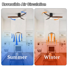 52 Inch Ceiling Fan with Light, 3 Dark Walnut Solid Wood Blades,Remote Control,6-speed Reversible DC Motor for Bed Room,Dining Room,Living Room.