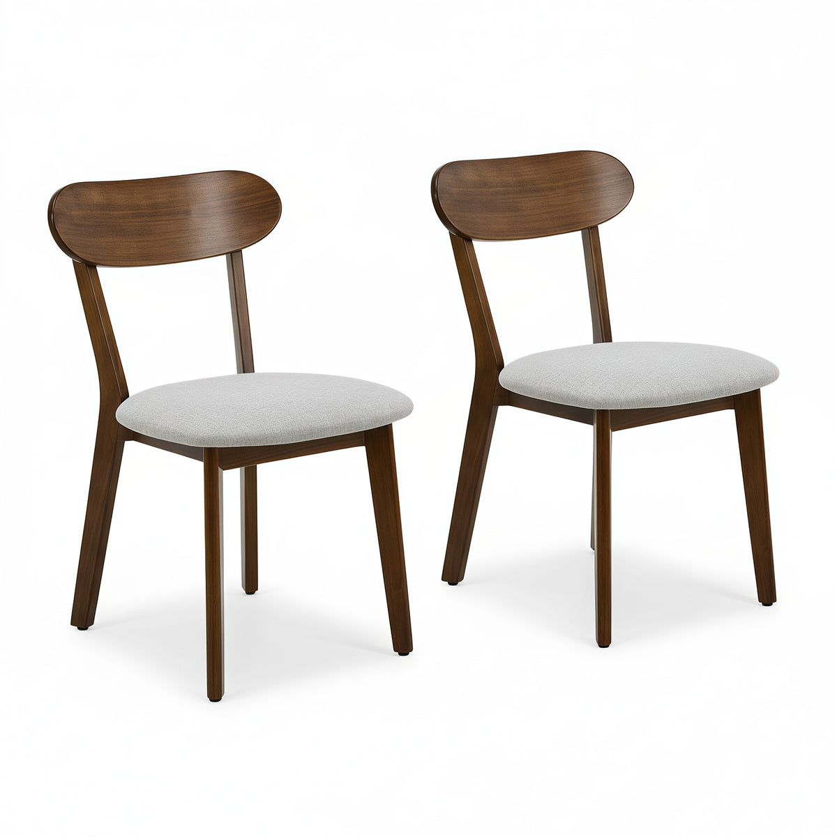 Solid Wood Dining Chairs Set of 2,Mid Century Modern Dining Chairs with Upholstered,Kitchen Chair with Curved Backrest & Adjustable Foot Pads for Dining Room,Kitchen,Living Room(Walnut, Gray Cushion)
