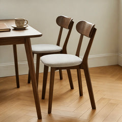 Solid Wood Dining Chairs Set of 2,Mid Century Modern Dining Chairs with Upholstered,Kitchen Chair with Curved Backrest & Adjustable Foot Pads for Dining Room,Kitchen,Living Room(Walnut, Gray Cushion)