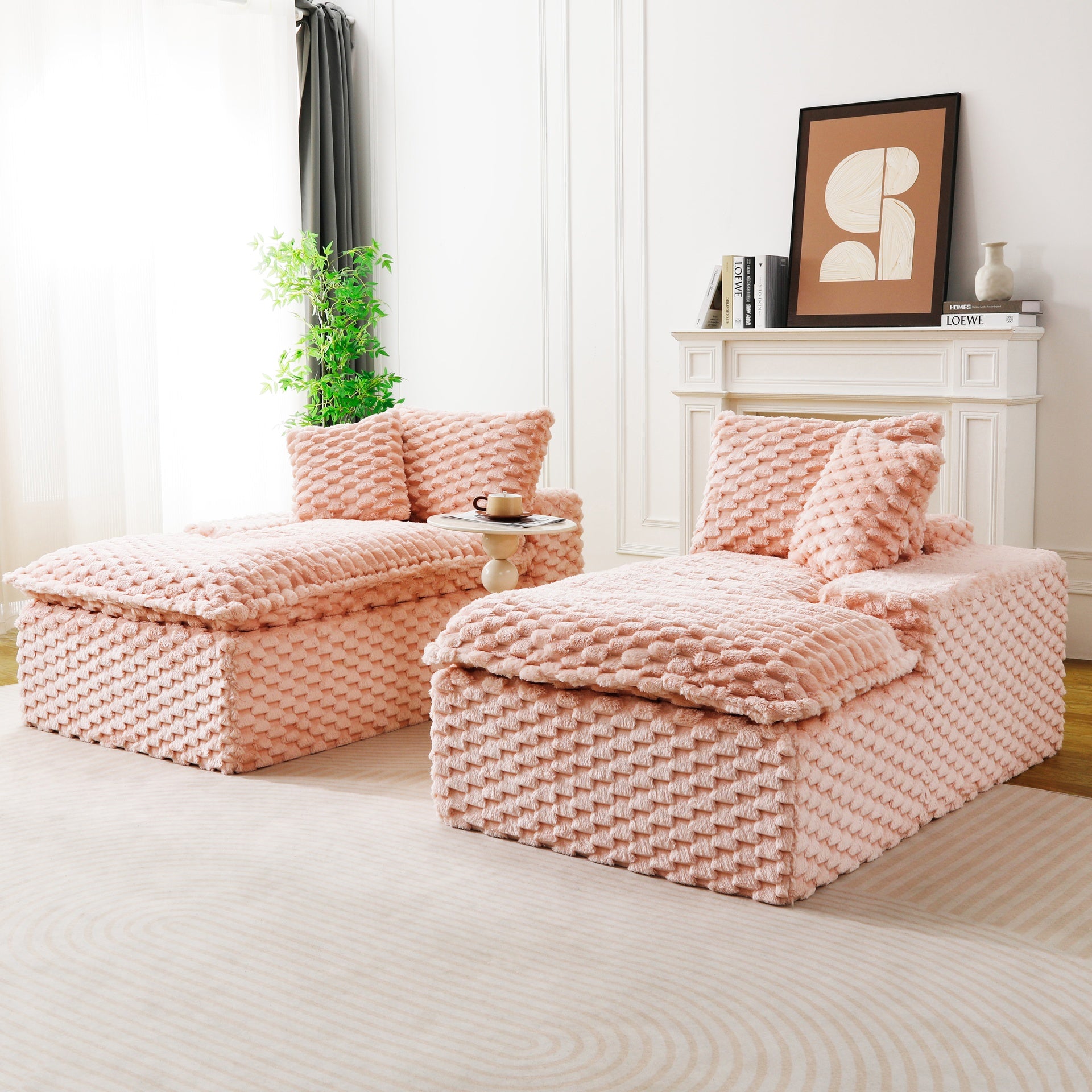 Pink Turtle Velvet Double Chaise Lounge, Multifunctional Lazy Sofa with Full Compressed Sponge, Capable of Side - by - Side or Face - to - Face Arrangement