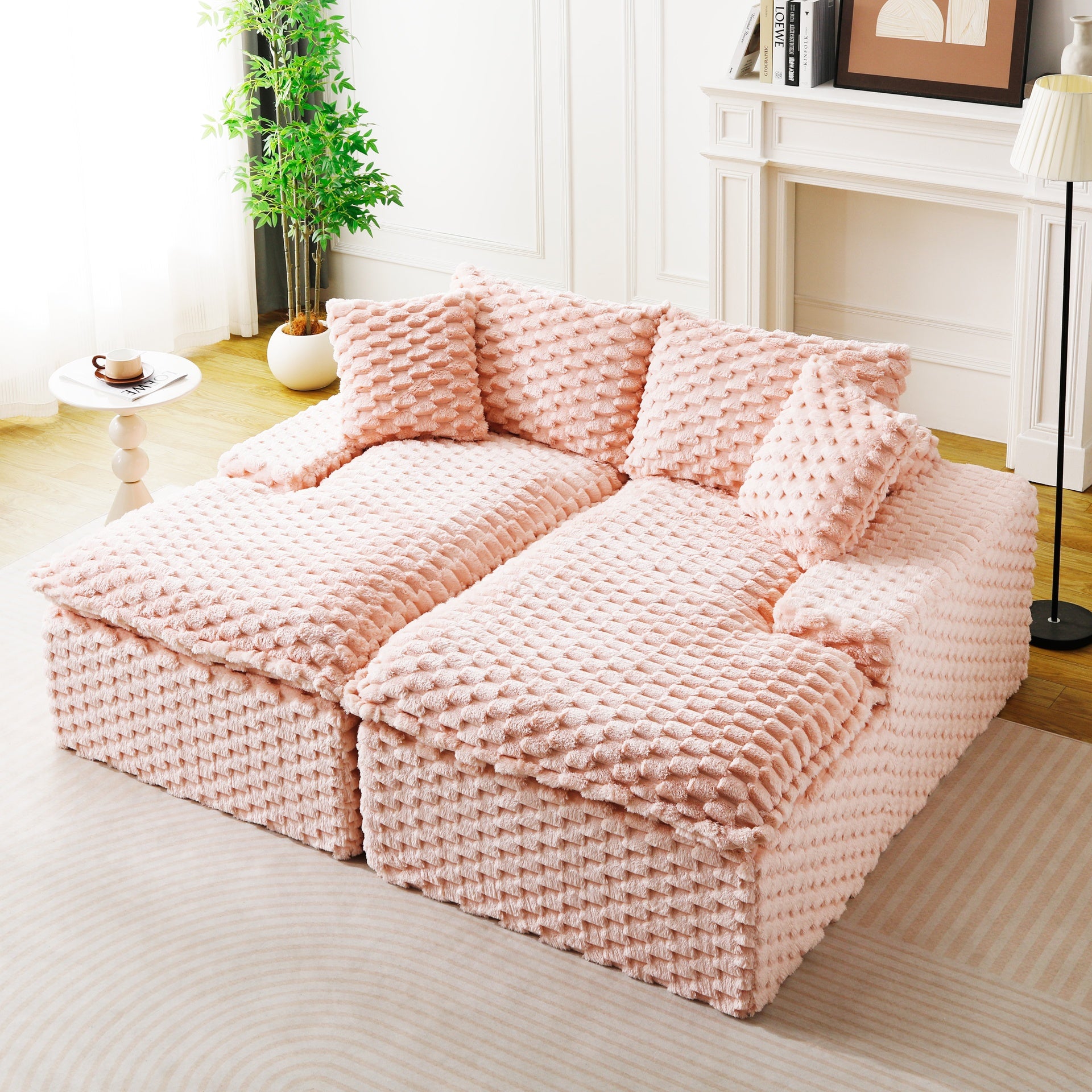 Pink Turtle Velvet Double Chaise Lounge, Multifunctional Lazy Sofa with Full Compressed Sponge, Capable of Side - by - Side or Face - to - Face Arrangement