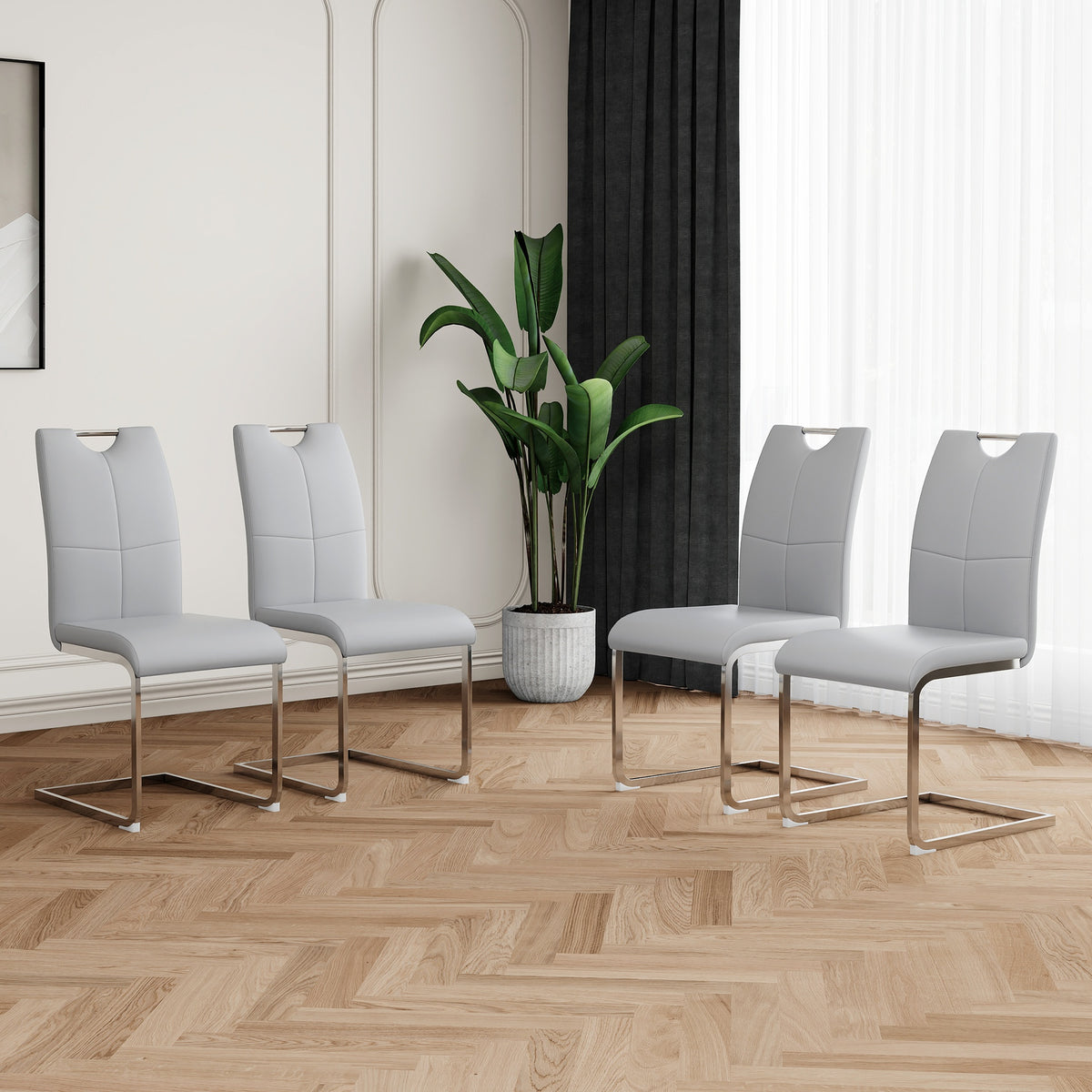 Modern Dining Chairs with Faux Leather Padded Seat Dining Living Room Chairs Upholstered Chair with Chrome Metal Legs Design for Kitchen, Living, Bedroom, Dining Room Side Chairs Set of 4