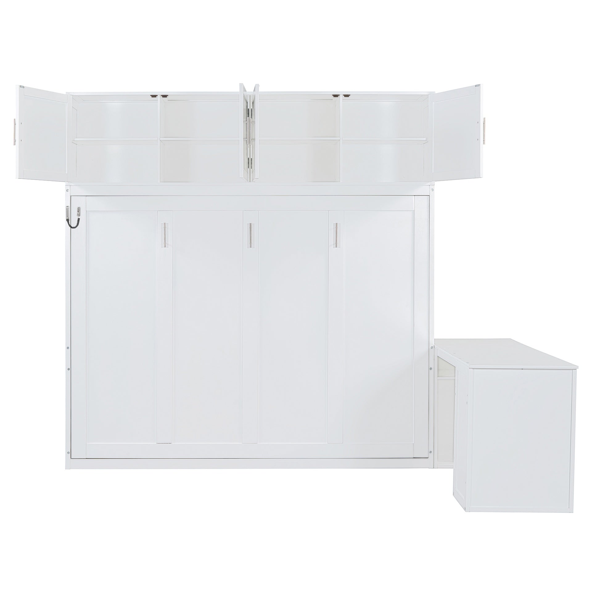 Queen Size Wall Murphy Bed with Desk and Storage Shelves and Big Cabinets, White(OLD SKU: N820S00034K)