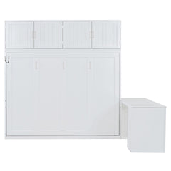 Queen Size Wall Murphy Bed with Desk and Storage Shelves and Big Cabinets, White(OLD SKU: N820S00034K)