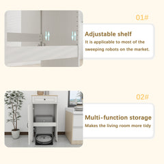 Robot Vacuum Stand Cabinet with Wheels, Sweeping Robot Storage Rack with Doors and Drawers, Side Table for Living Room, Home Office, Kitchen-Antique White
