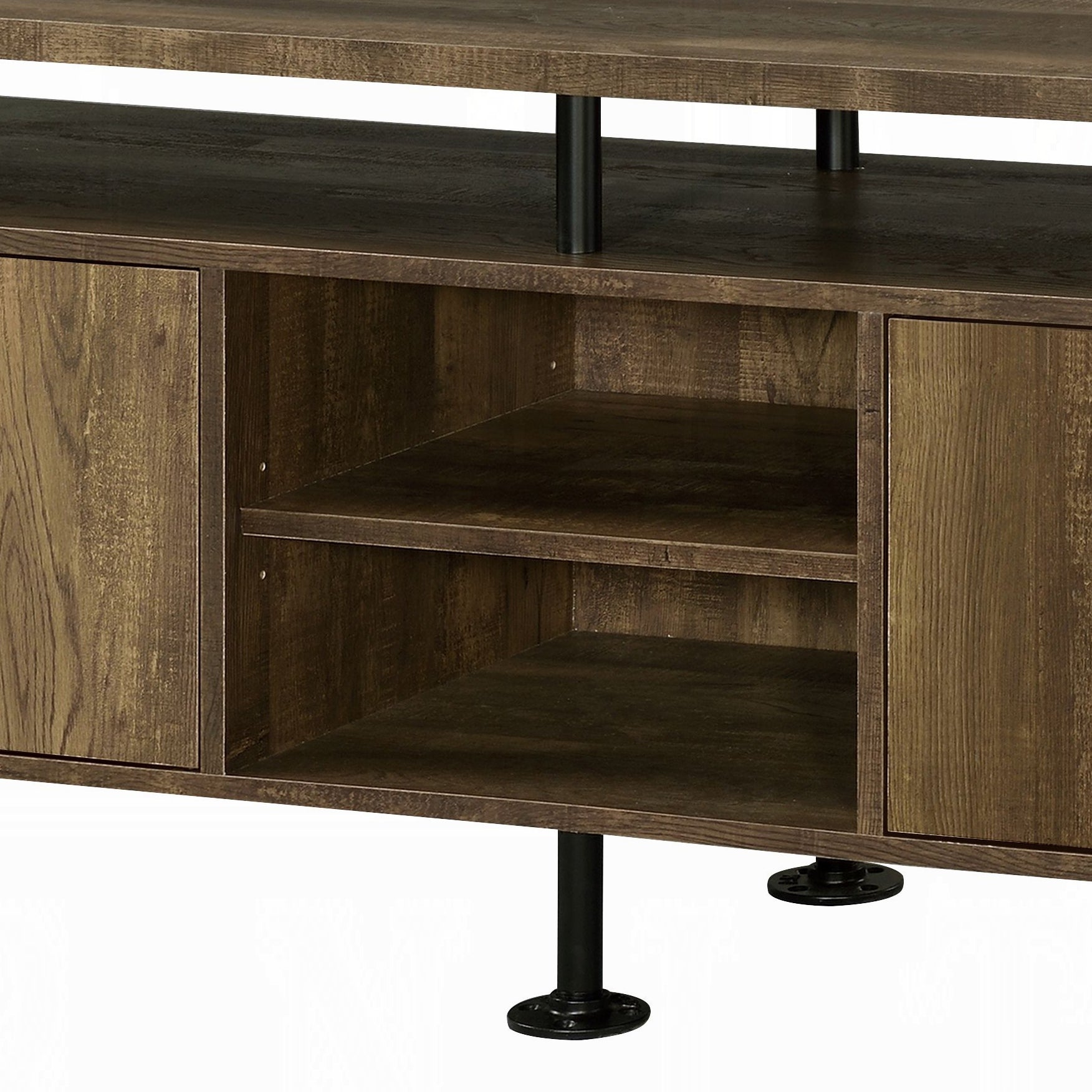 Rustic Oak and Black 2-Shelf TV Stand