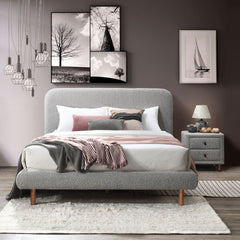 Grey Boucle 2-Drawer Upholstered Nightstand
