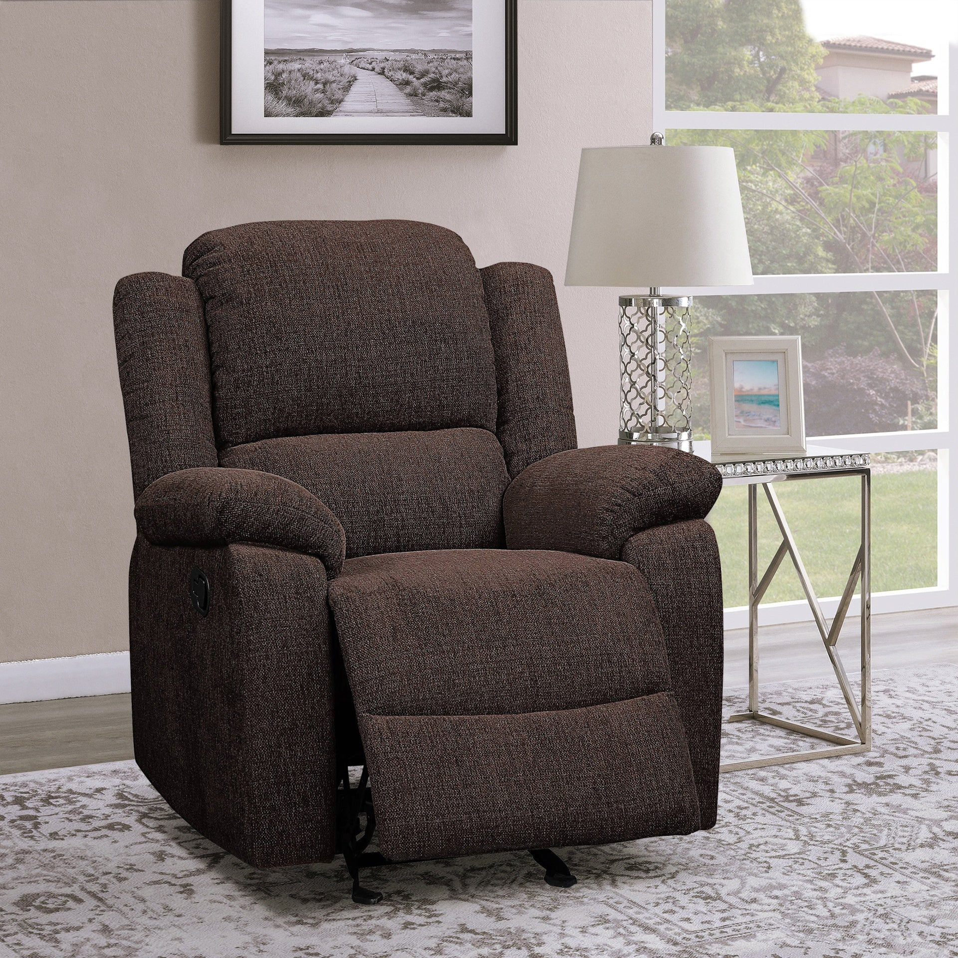 Brown Pillow Top Arms Glider Recliner