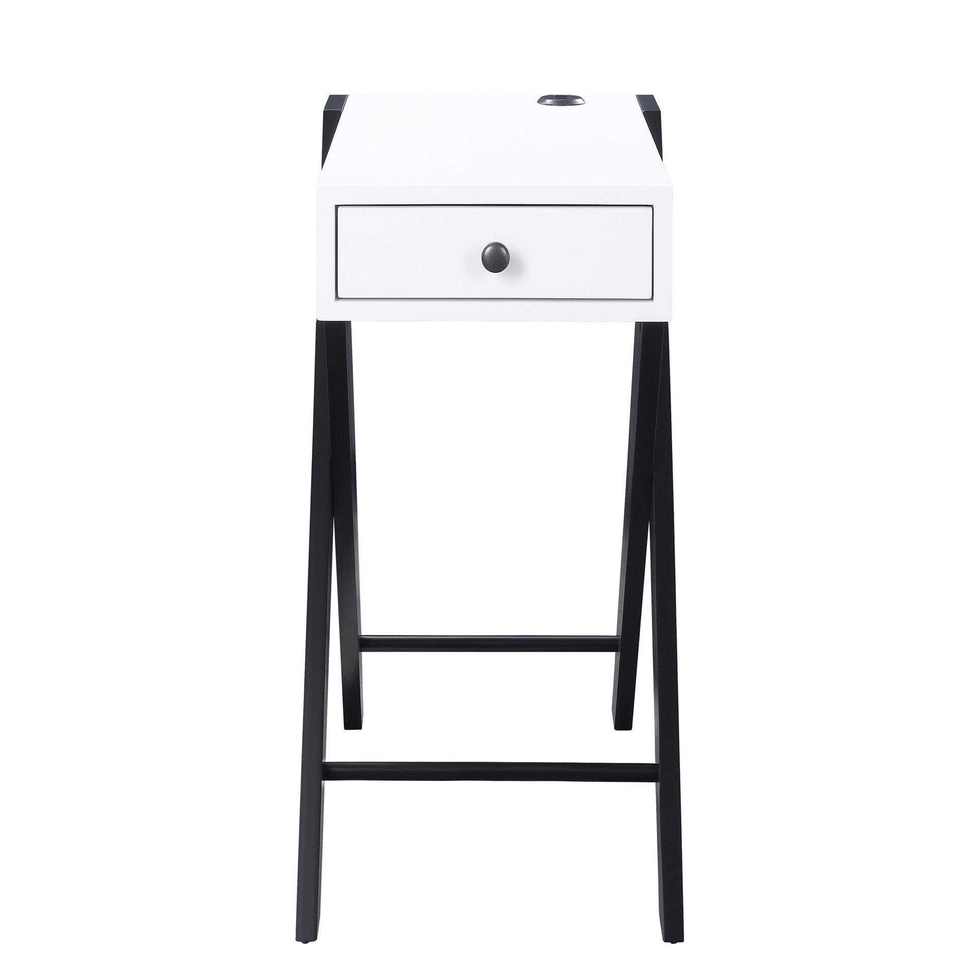 White and Black Side Table with USB Ports