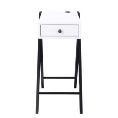 White and Black Side Table with USB Ports