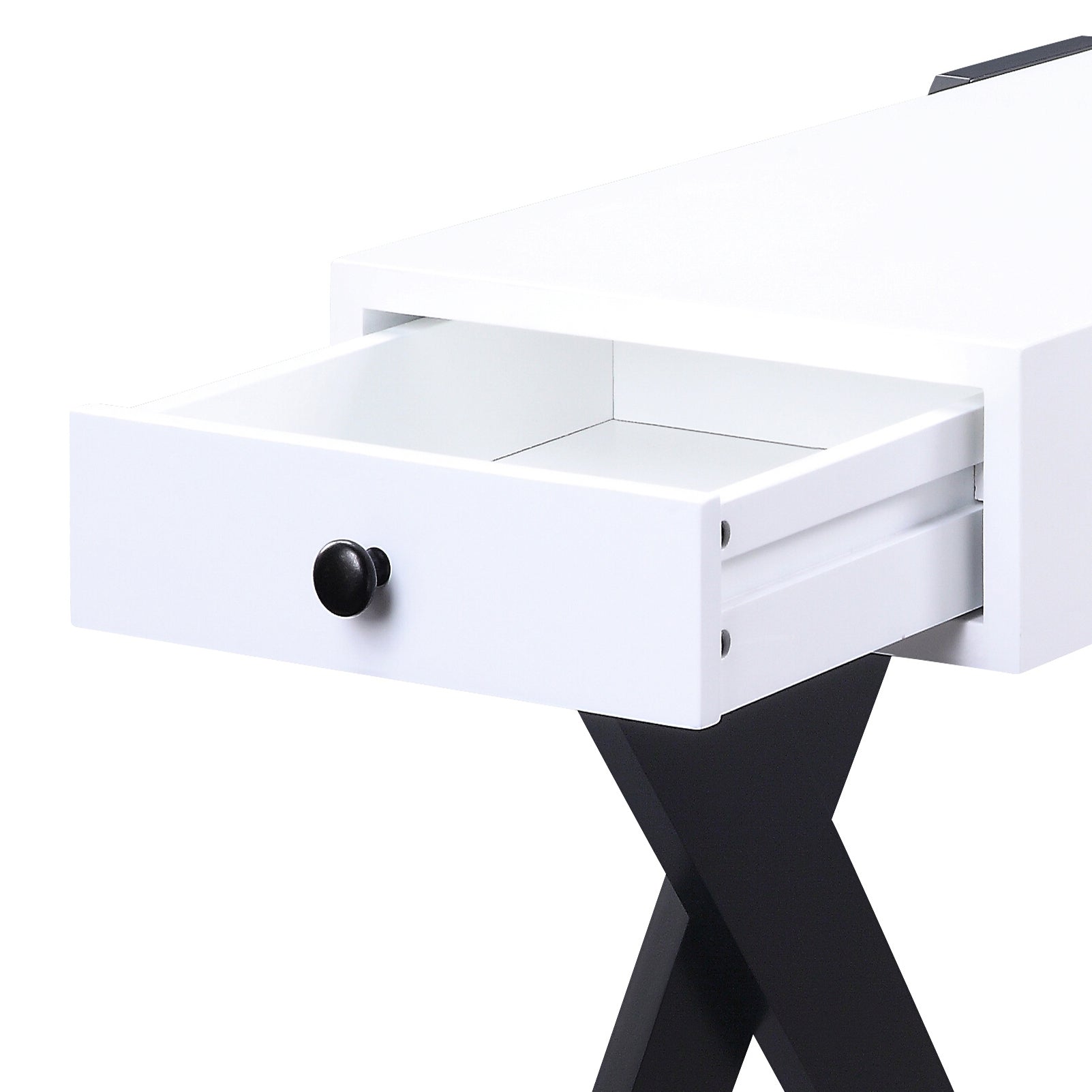 White and Black Side Table with USB Ports