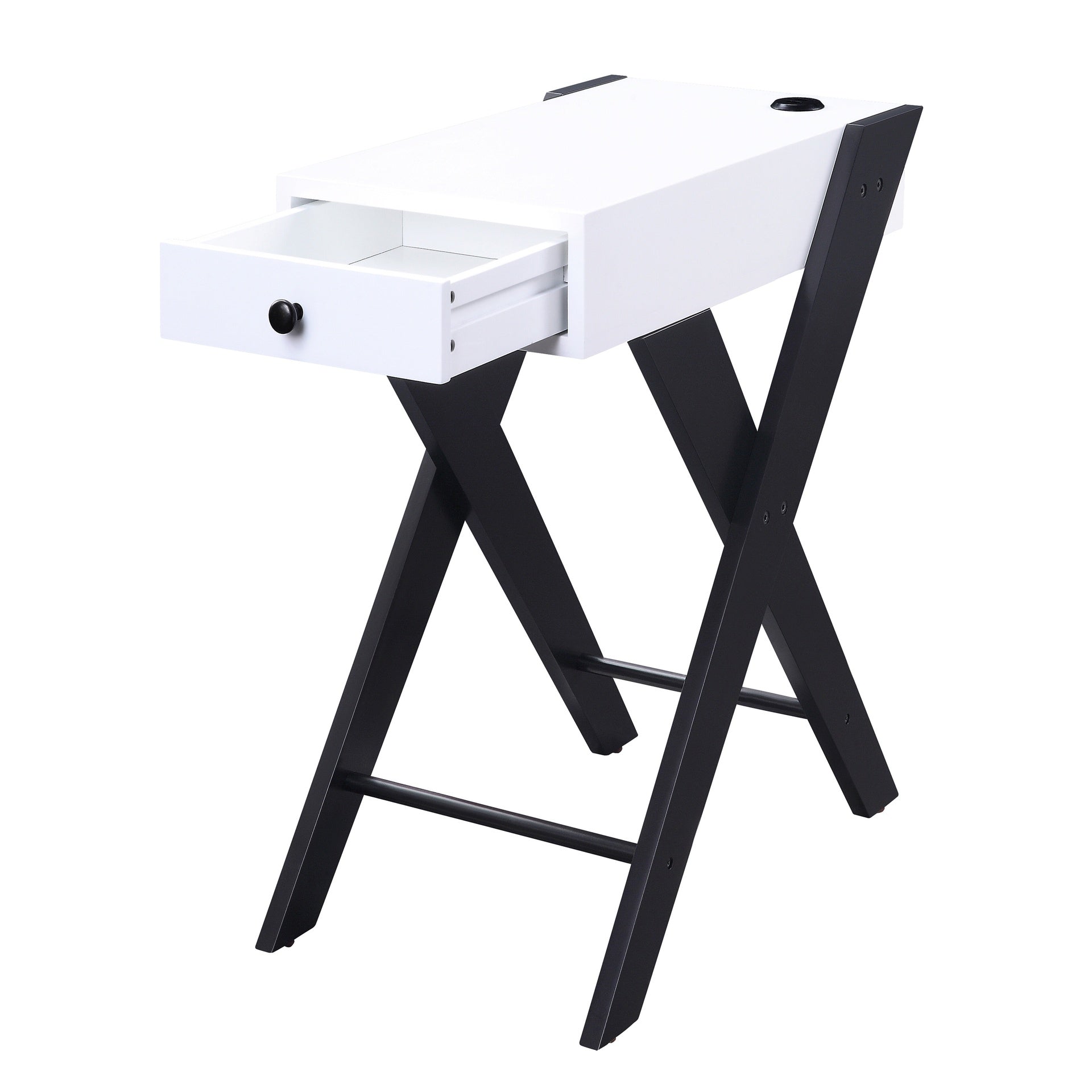 White and Black Side Table with USB Ports
