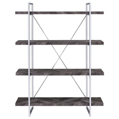 Rustic Grey Herringbone Bookcase with Full-Length Shelf