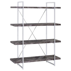 Rustic Grey Herringbone Bookcase with Full-Length Shelf
