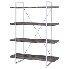 Rustic Grey Herringbone Bookcase with Full-Length Shelf