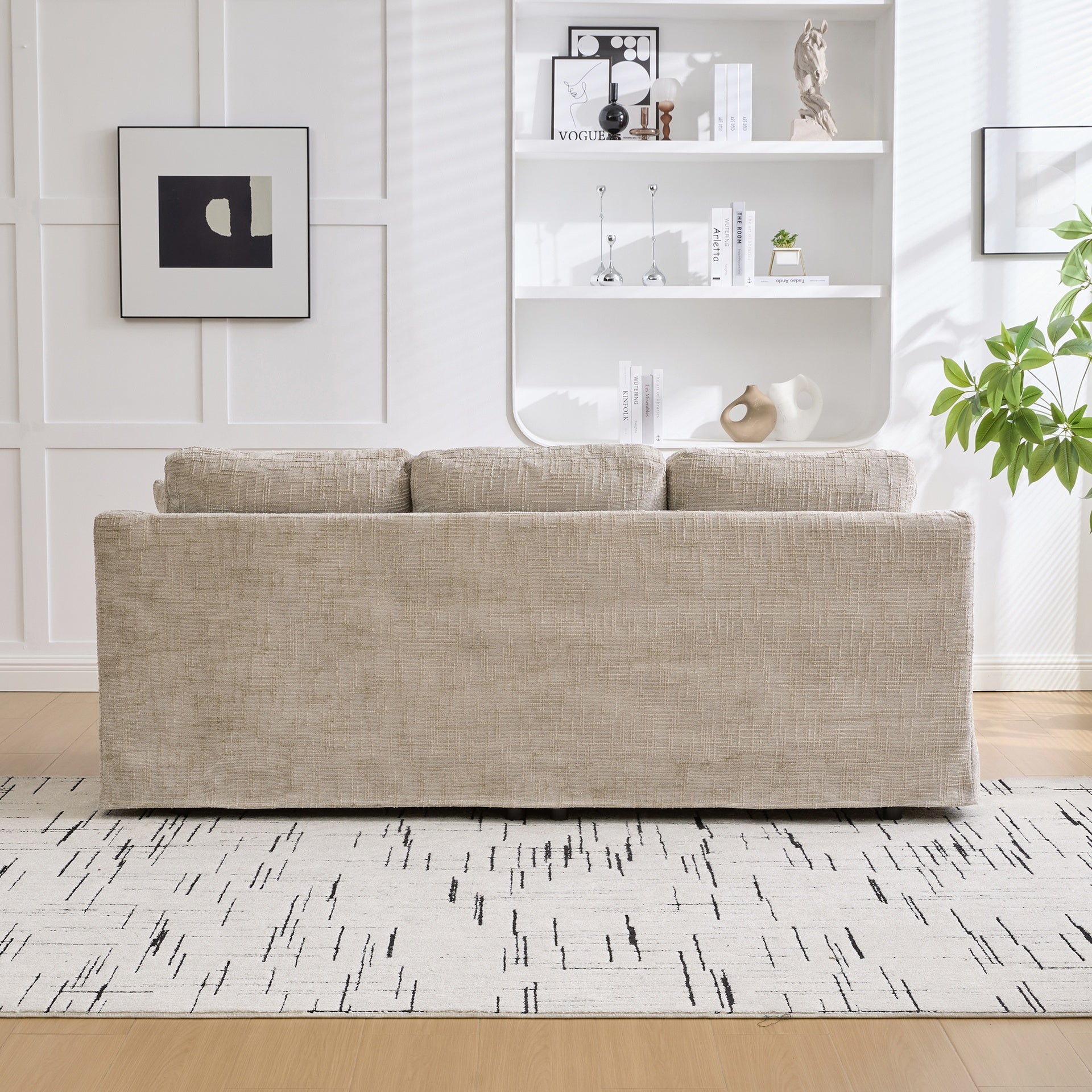 83.86" Wide Modern Casual Sofa, Chenille Fabric, Deep Seat, Three-Seater, With Removable Upholstery Cover, Suitable For Living Room, Bedroom, Apartment.Wheat