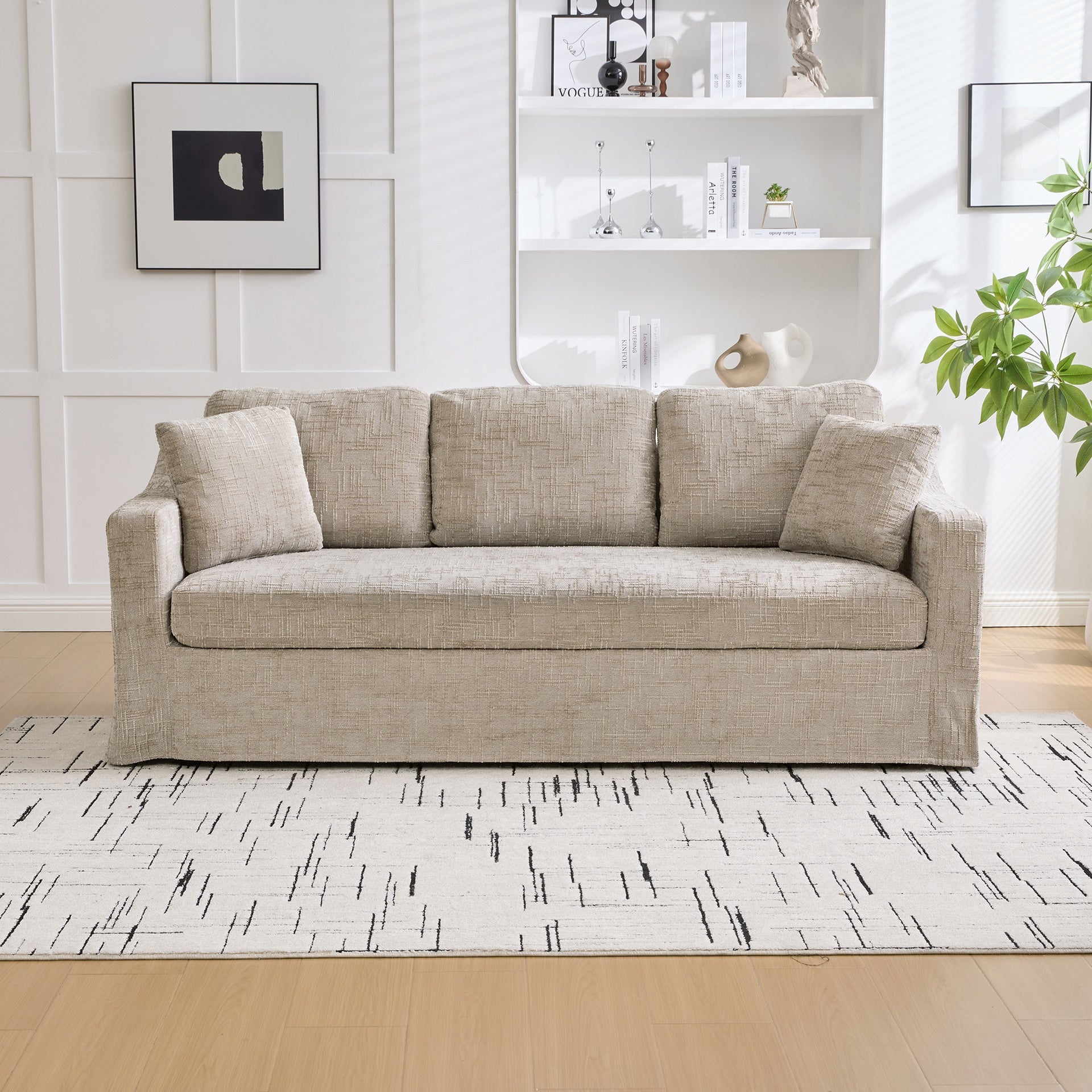 83.86" Wide Modern Casual Sofa, Chenille Fabric, Deep Seat, Three-Seater, With Removable Upholstery Cover, Suitable For Living Room, Bedroom, Apartment.Wheat
