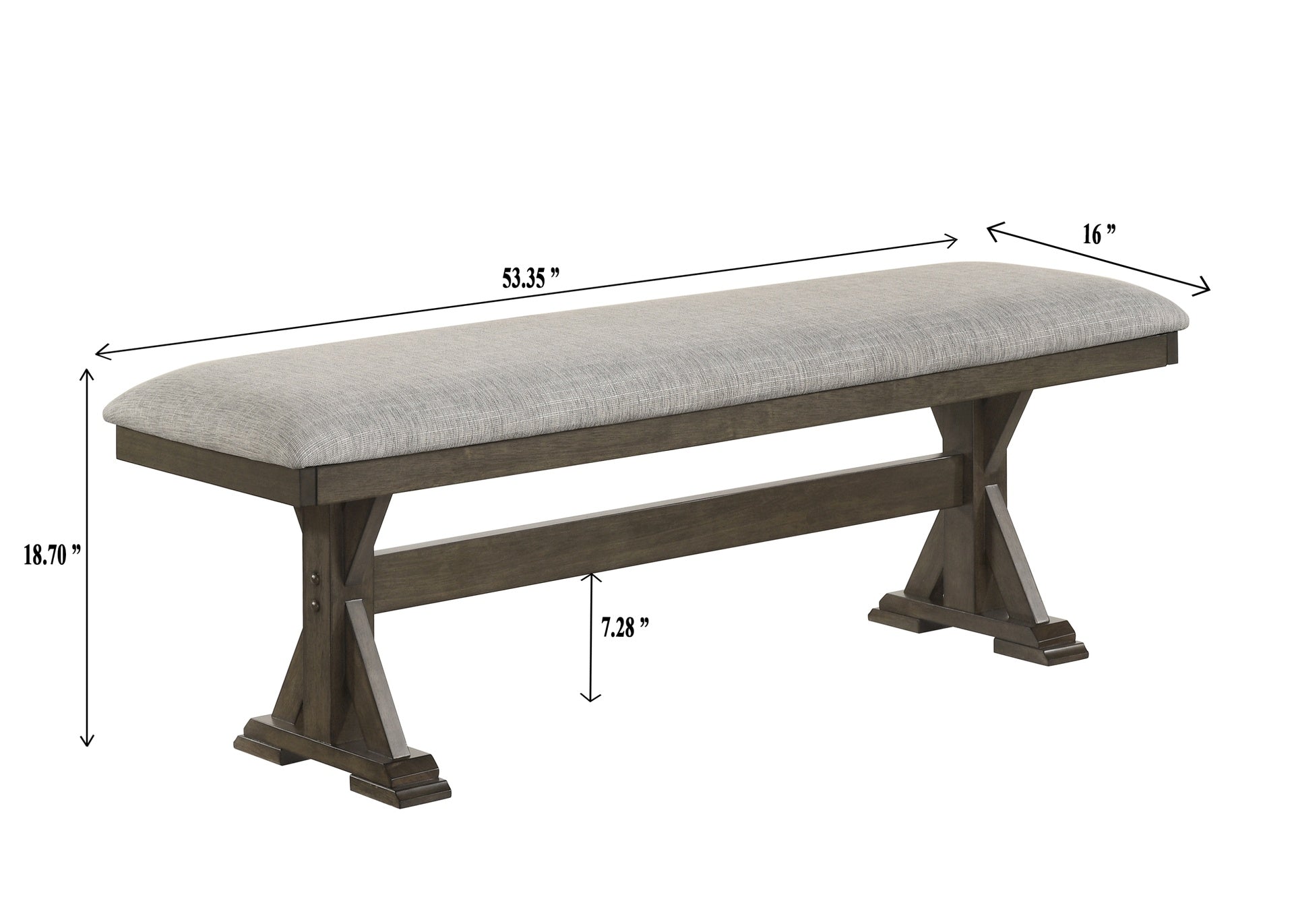 1pc Rustic Upholstered Dining Bench Rich Wood Finish Wooden Dining Room Furniture Brown