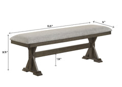 1pc Rustic Upholstered Dining Bench Rich Wood Finish Wooden Dining Room Furniture Brown