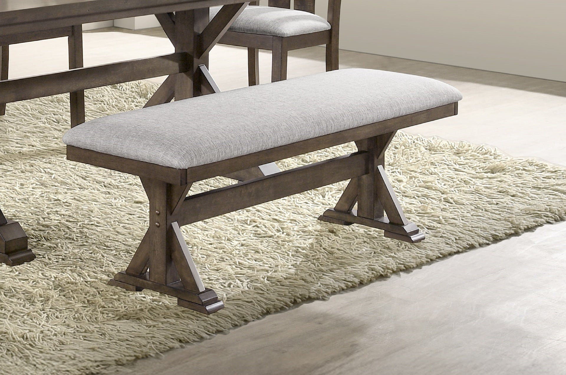 1pc Rustic Upholstered Dining Bench Rich Wood Finish Wooden Dining Room Furniture Brown
