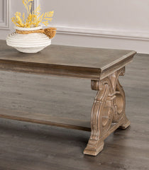 1pc Coffee Table Traditional Style Curved Scroll Legs Carved Design Weather Oak Finish