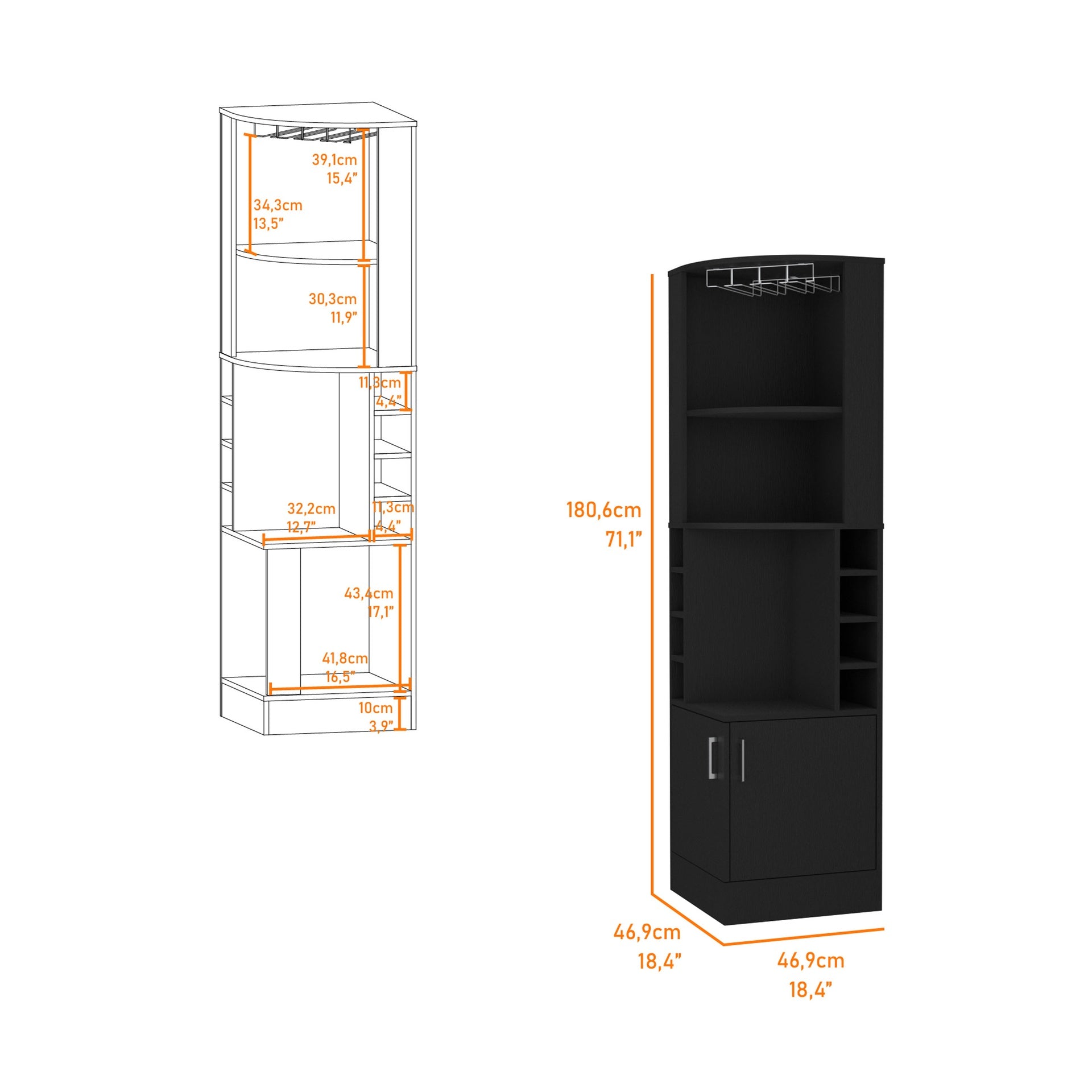 Delhi Corner Bar Cabinet, Eight Built-in Wine Rack, Glass Rack, Double Door Cabinet