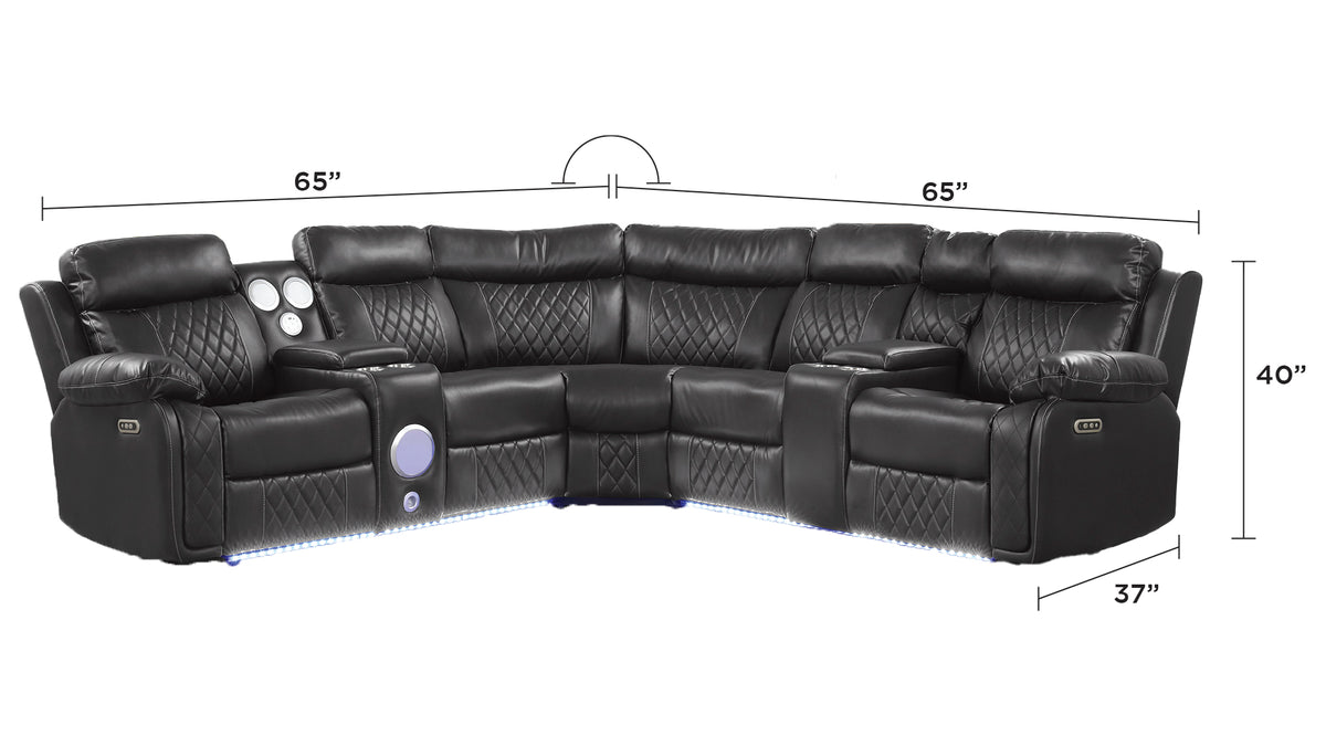 Lacrosse Modern Style power recliner sectional with Bluetooth speaker and LED made with wood & metal in Gray(NJ INVENTORY)