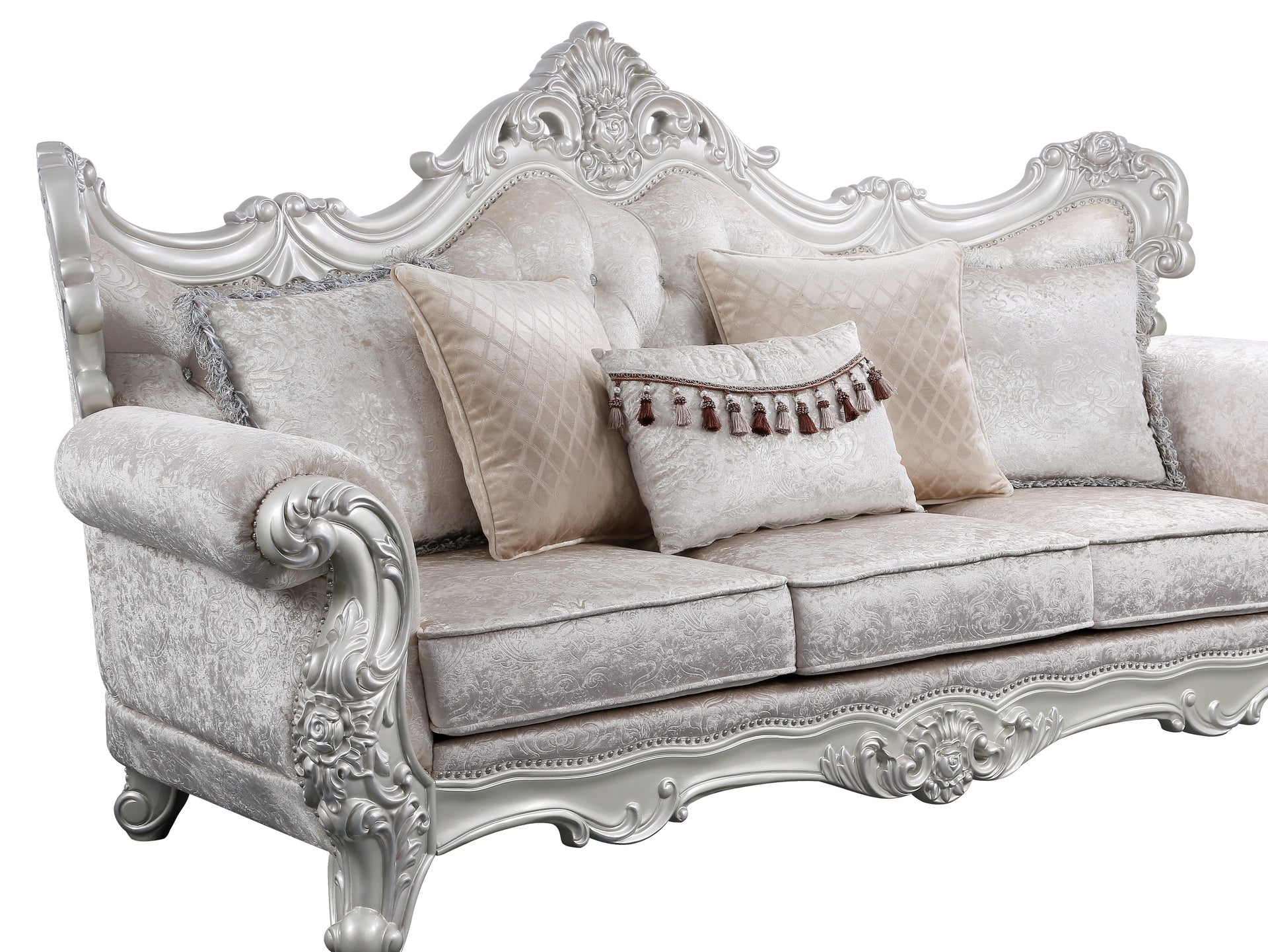 Melrose Traditional style Sofa in champagne and silver brush finish made with wood