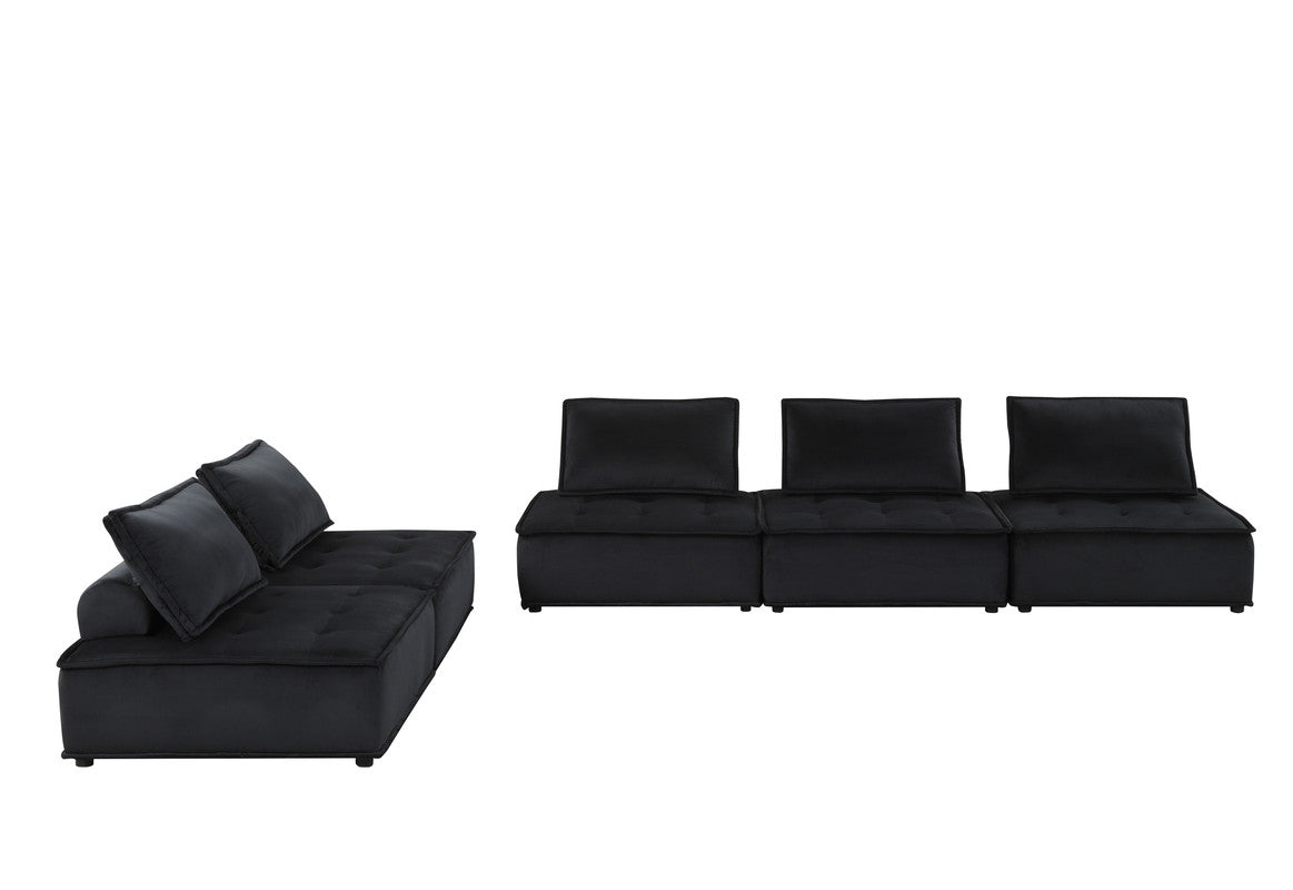 Aveline 120"W Black Velvet 5 Pc Sofa and Loveseat