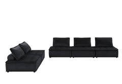 Aveline 120"W Black Velvet 5 Pc Sofa and Loveseat