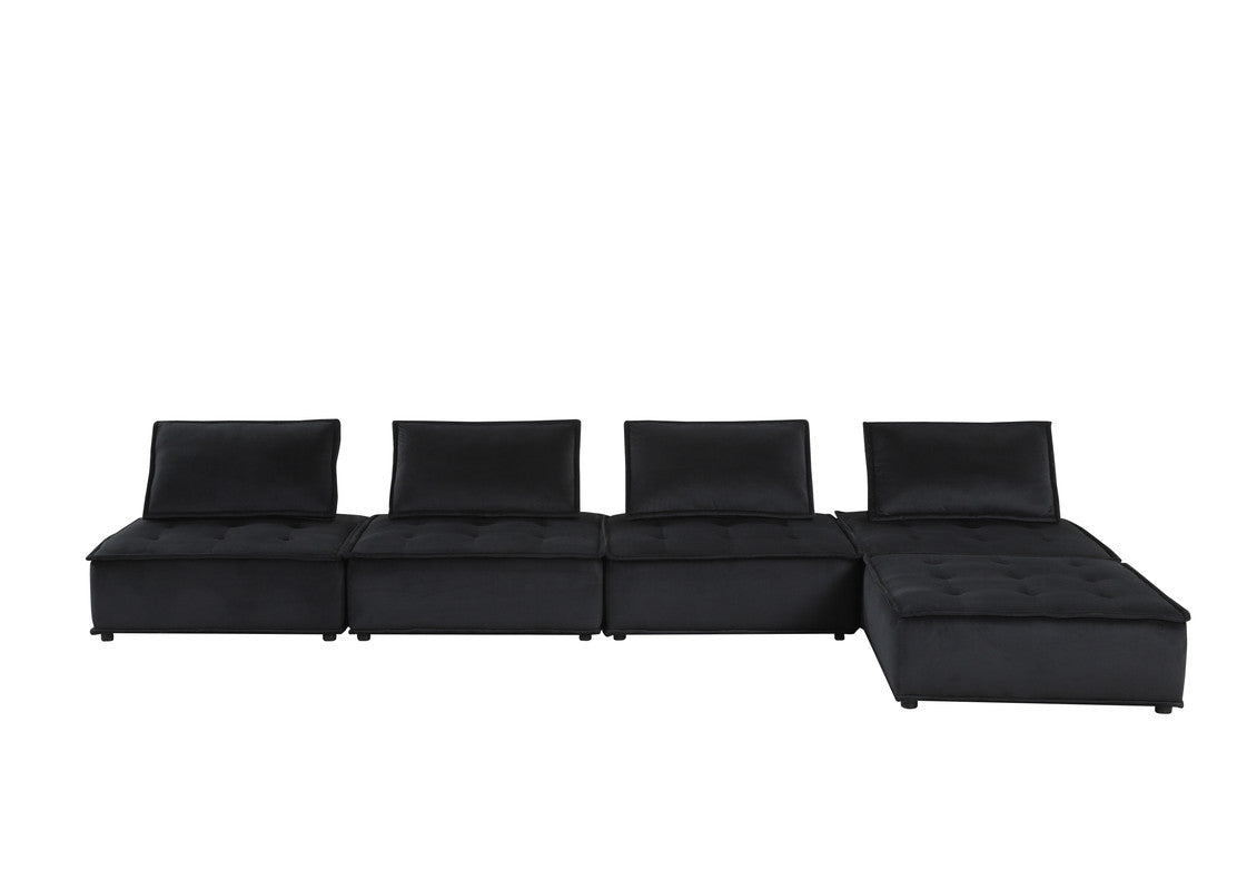 Aveline 120"W Black Velvet 5 Pc Sectional Sofa